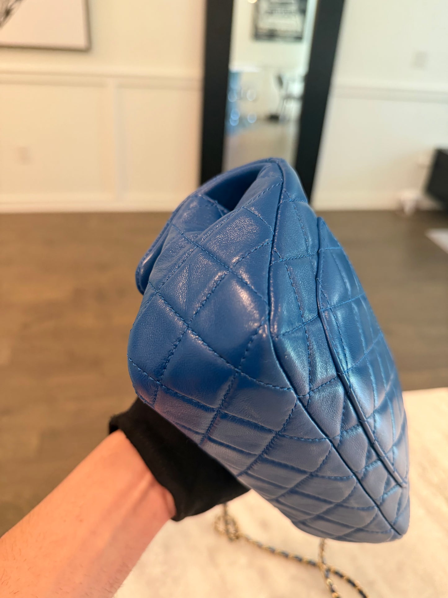 Chanel Mini Rectangle Blue Pearl Crush Adjustable Flap Bag