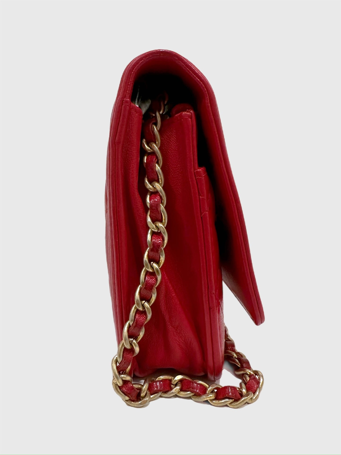 Chanel Boy Red Quilted Lambskin Crossbody Wallet on Chain WOC