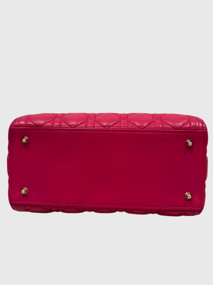 Christian Dior Fuchsia Pink Lambskin Cannage Lady Dior Medium Shoulder Bag