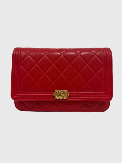 Chanel Boy Red Quilted Lambskin Crossbody Wallet on Chain WOC