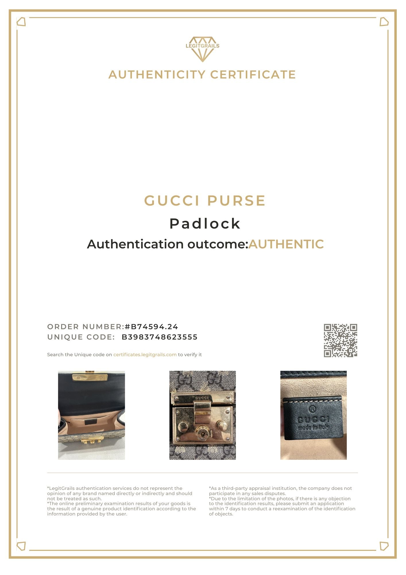 Gucci Bee GG Supreme Beige Canvas Black Leather Padlock - Small