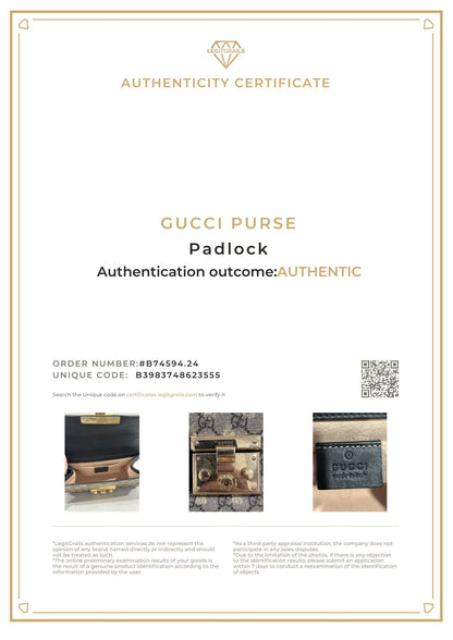 Gucci Bee GG Supreme Beige Canvas Black Leather Padlock - Small
