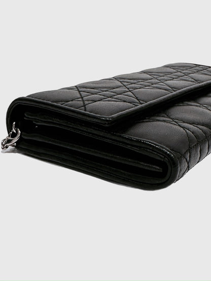 Christian Dior Black Cannage Leather Wallet On Chain WOC