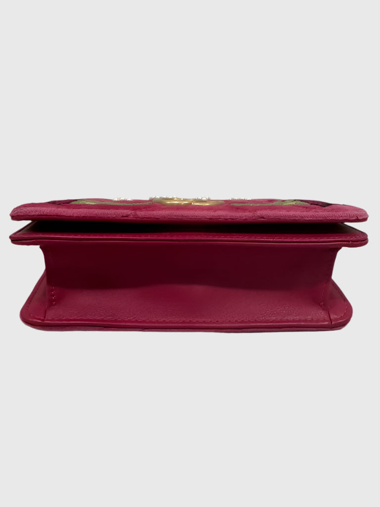 Gucci GG Marmont Pink Velvet Love Pearl Rose Embroidered Crossbody Bag
