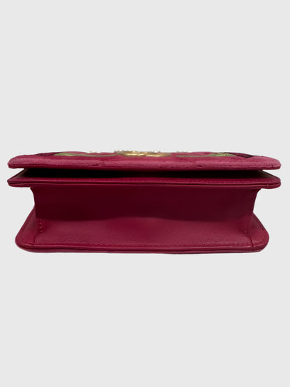 Gucci GG Marmont Pink Velvet Love Pearl Rose Embroidered Crossbody Bag