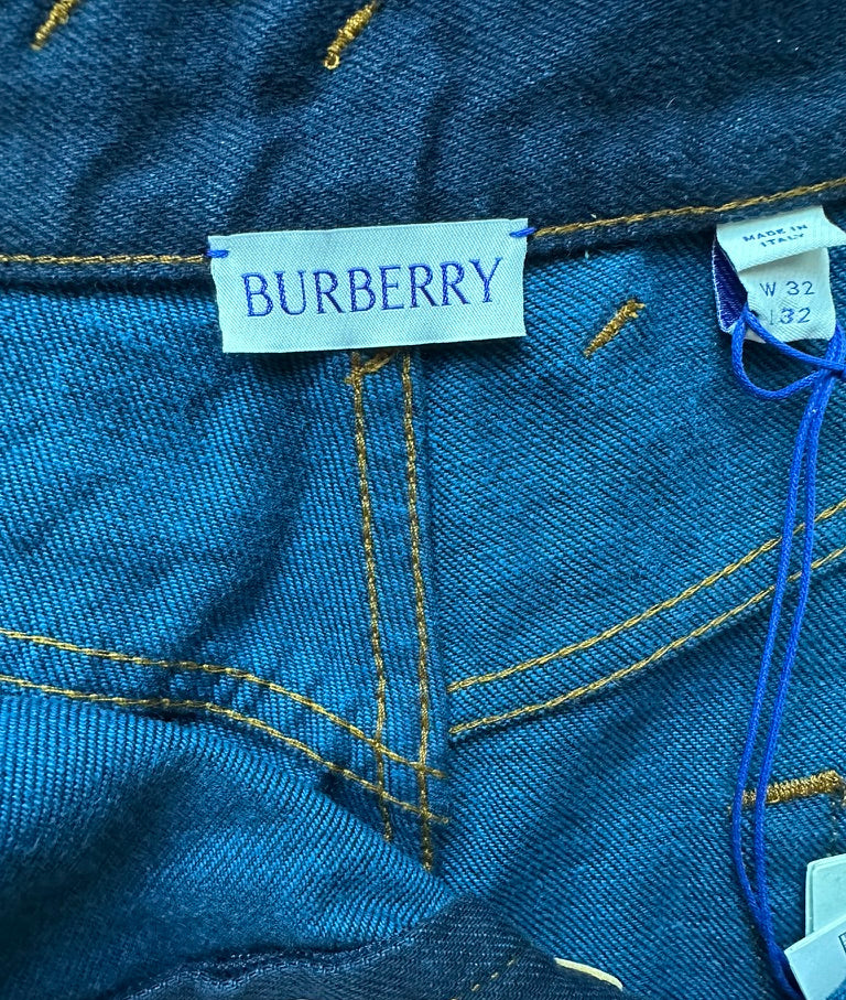 Burberry Men's Size 32 Indigo Blue Rose Print Cuffs Straight Leg Jeans