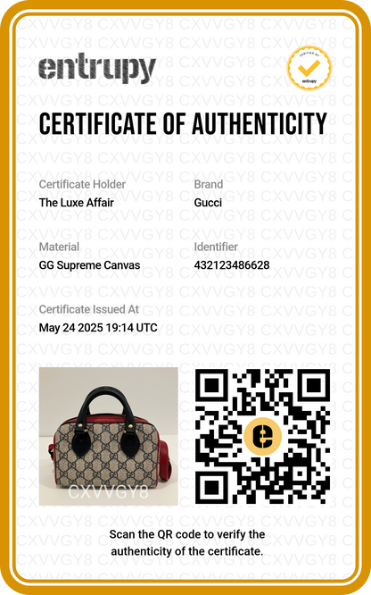 Gucci GG Boston Supreme Beige Canvas Navy Handles Crossbody Mini Bag