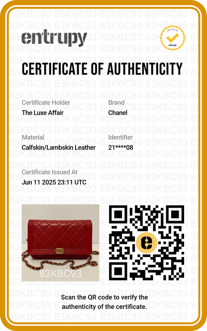Chanel Boy Red Quilted Lambskin Crossbody Wallet on Chain WOC