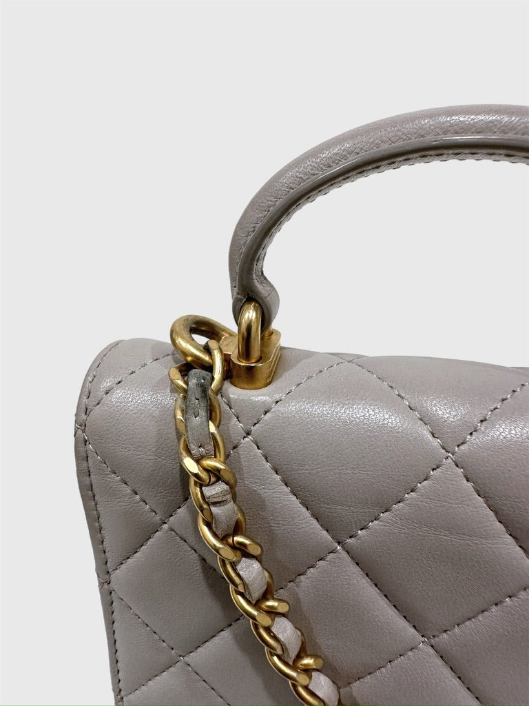 Chanel Top Handle Flap Coin Purse with Chain Gray Quilted Lambskin Crossbody