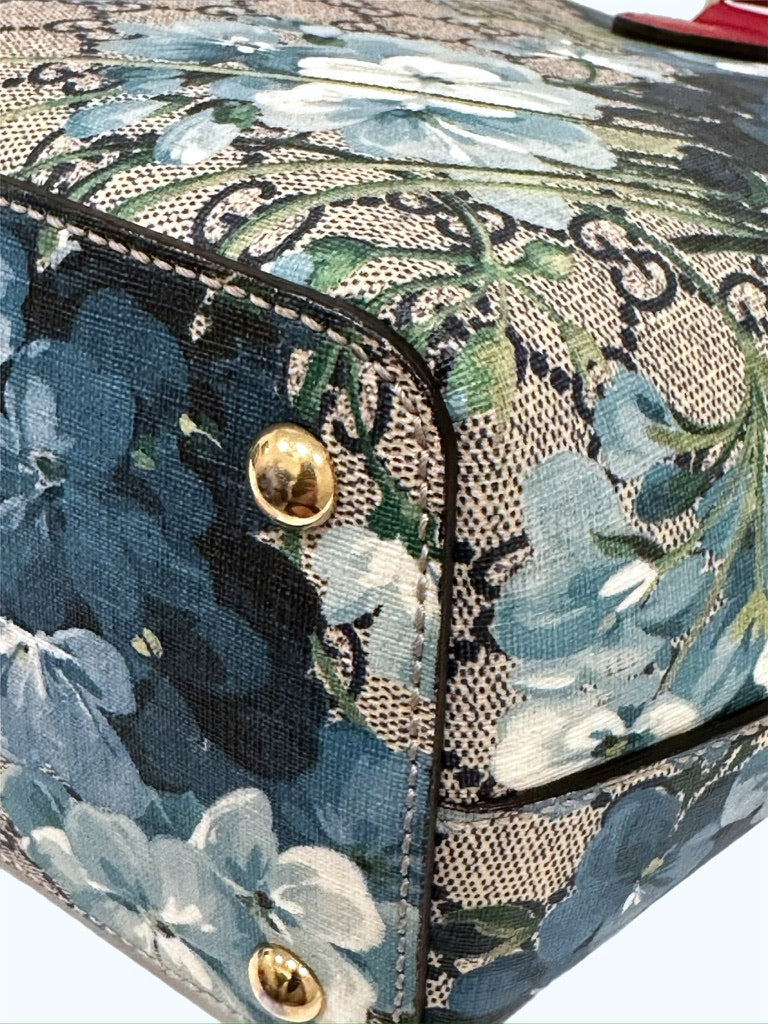Gucci GG Supreme Canvas Blue Blooms Red Tote Bag