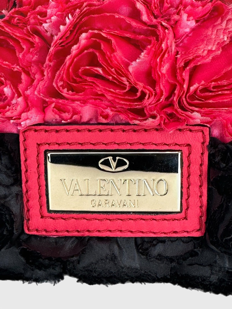 Valentino Garavani Rosier Medium Tote w/Real Pink and Black Fabric Rosettes