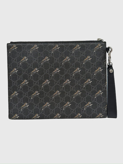 Gucci GG Supreme Monogram Tigers Zip Portfolio Wristlet Black