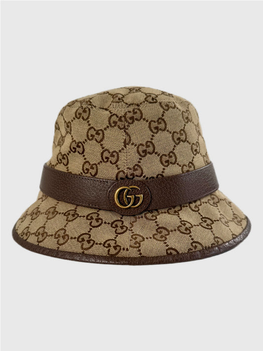 Gucci GG Beige/Brown Canvas Bucket Hat Size L 59cm