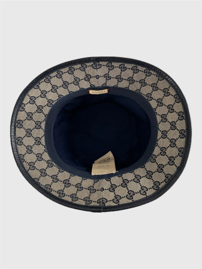Pre-Owned Gucci GG Beige/Blue Canvas Bucket Hat Size XL 60cm