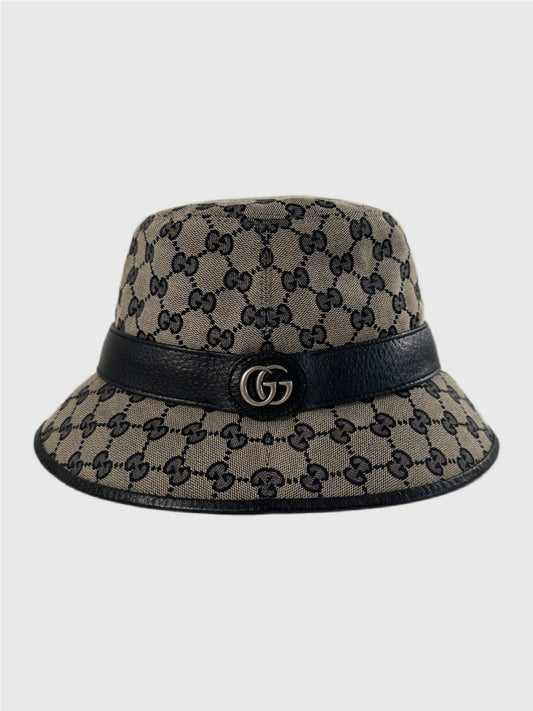 Gucci GG Beige/Blue Canvas Bucket Hat Size XL 60cm