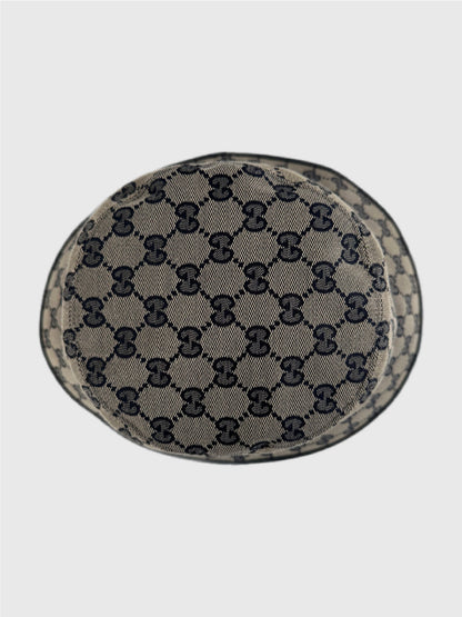 Pre-Owned Gucci GG Beige/Blue Canvas Bucket Hat Size XL 60cm