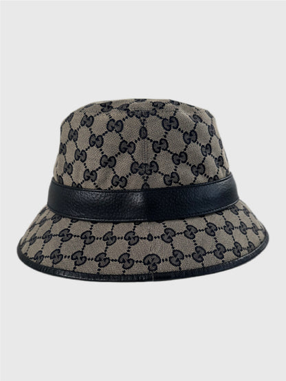 Pre-Owned Gucci GG Beige/Blue Canvas Bucket Hat Size XL 60cm