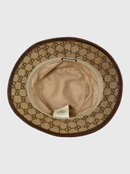 Pre-Owned Gucci GG Beige/Brown Canvas Bucket Hat Size L 59cm