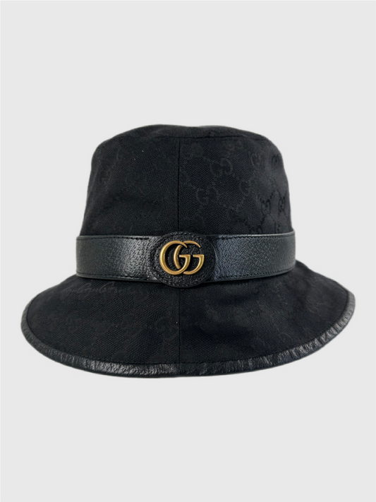 Gucci GG Black Canvas Bucket Hat Size XL 60cm