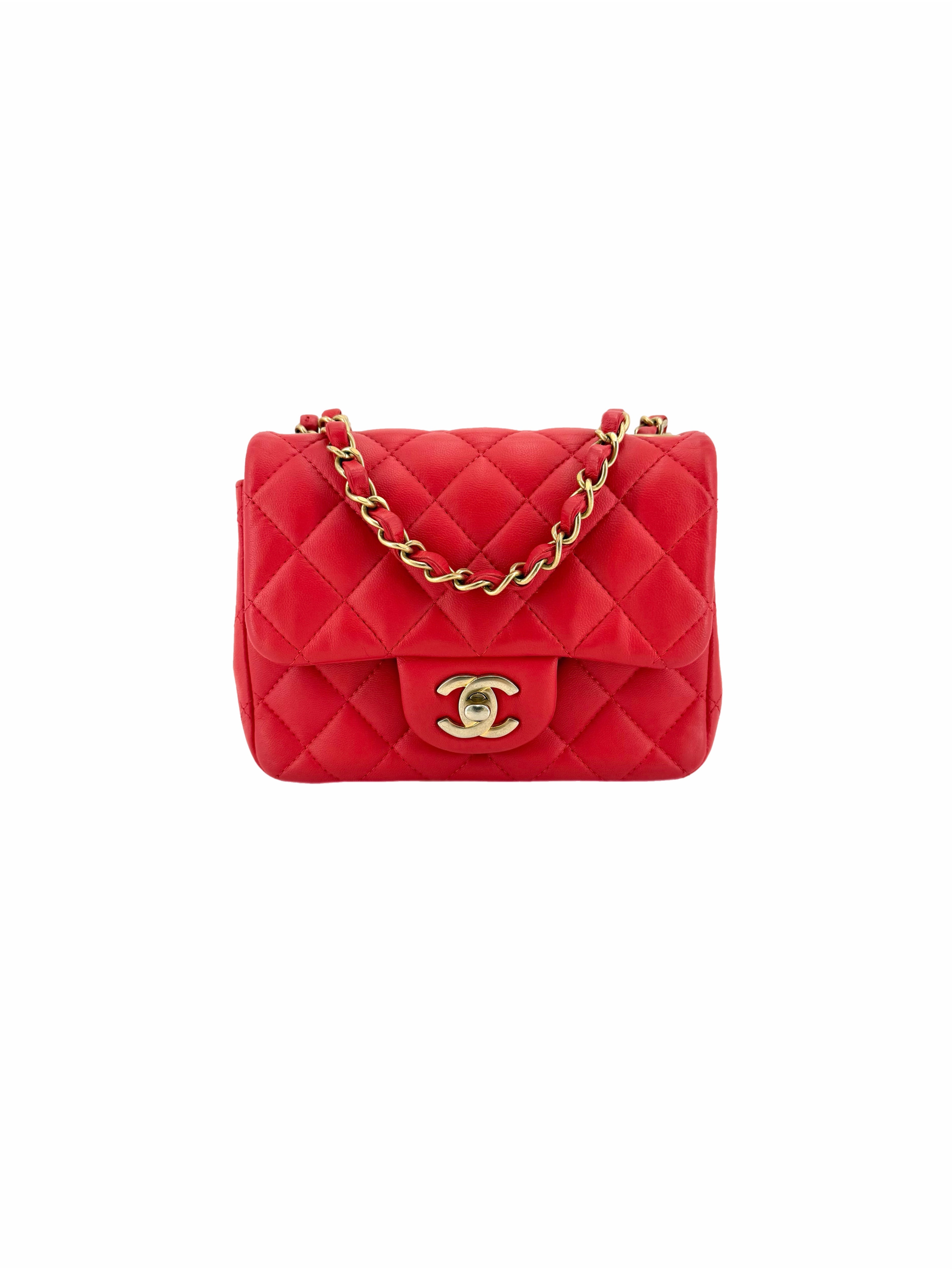 Pre-Owned Chanel Mini Square Flap Quilted Lambskin Crossbody Bag