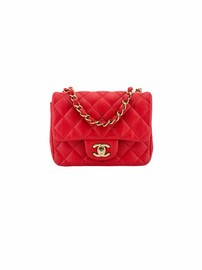 Pre-Owned Chanel Mini Square Flap Quilted Lambskin Crossbody Bag