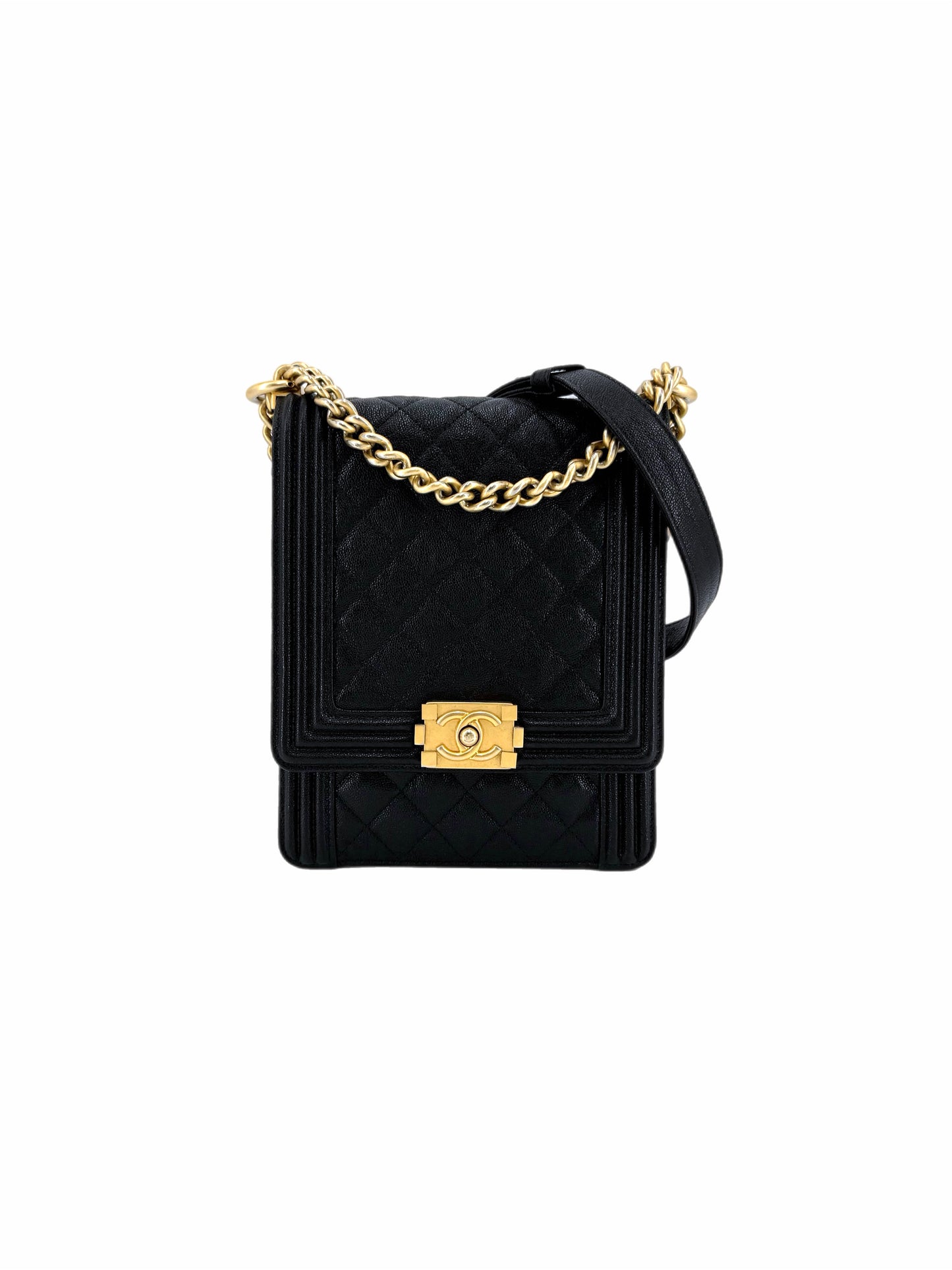 Pre-Owned Chanel Boy North South Black Caviar Crossbody Bag