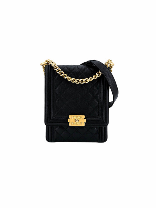 Pre-Owned Chanel Boy North South Black Caviar Crossbody Bag