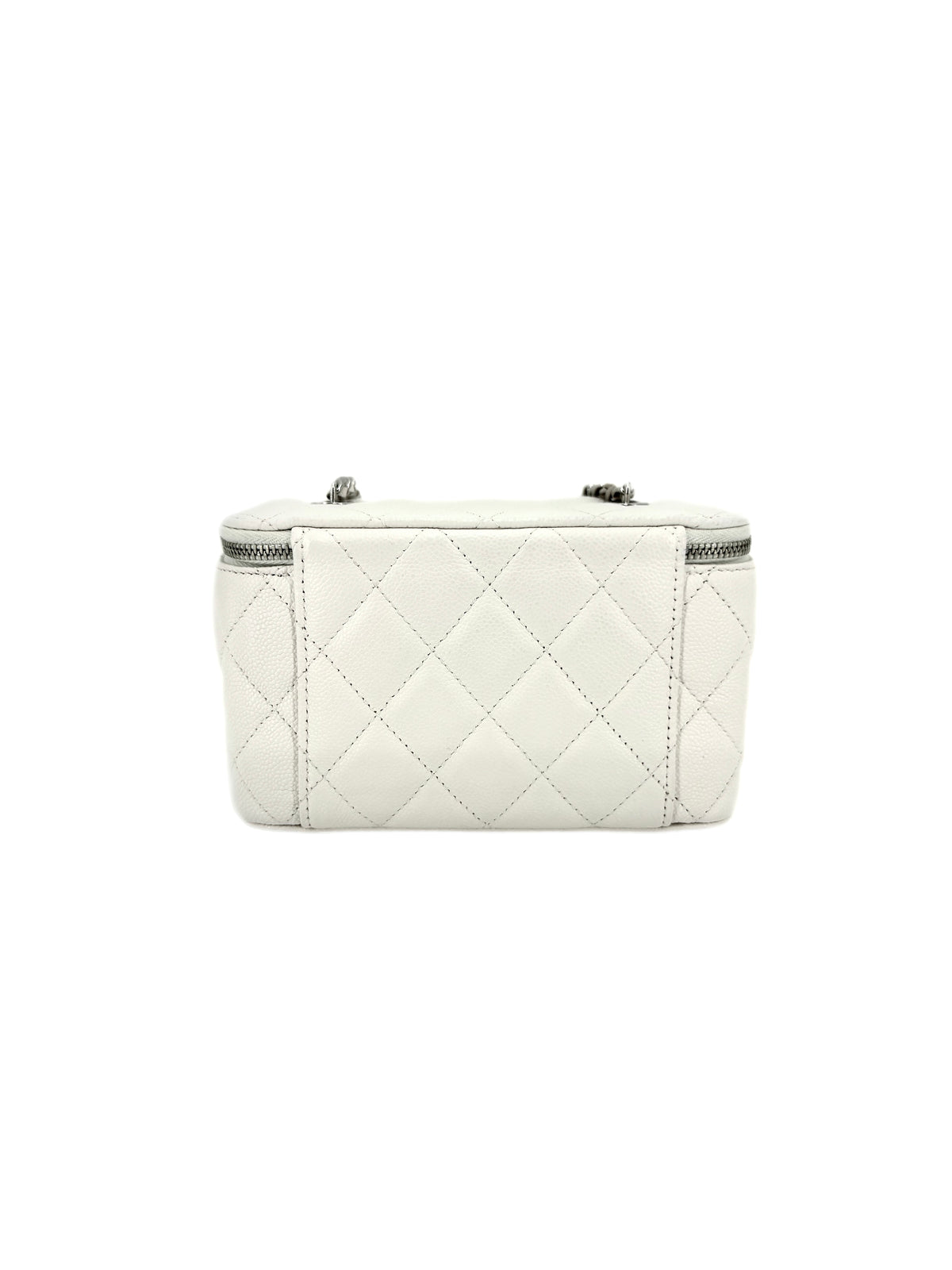 Pre-Owned Chanel Vanity Case with Mirror White Quilted Caviar Leather Silver Hardware