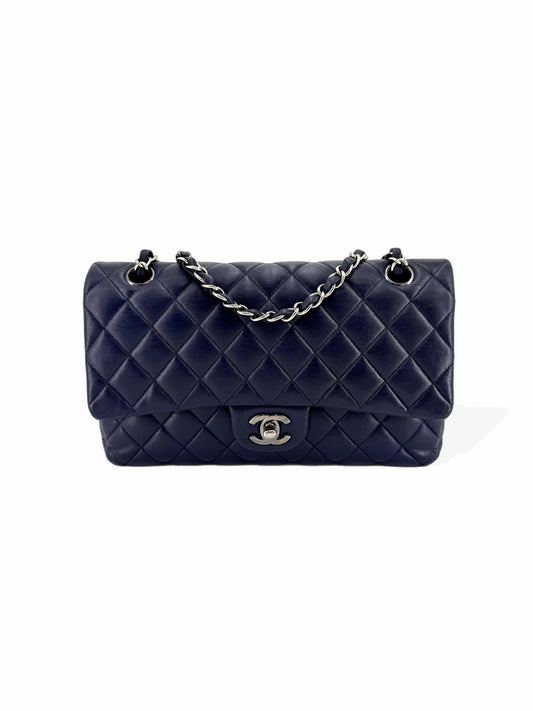 Pre-Owned Chanel Medium Quilted Double Flap Lambskin Leather Shoulder Bag