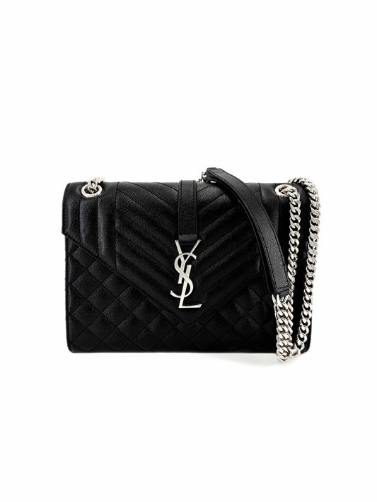 Pre-Owned Saint Laurent Envelope Grained Leather Medium Crossbody Bag