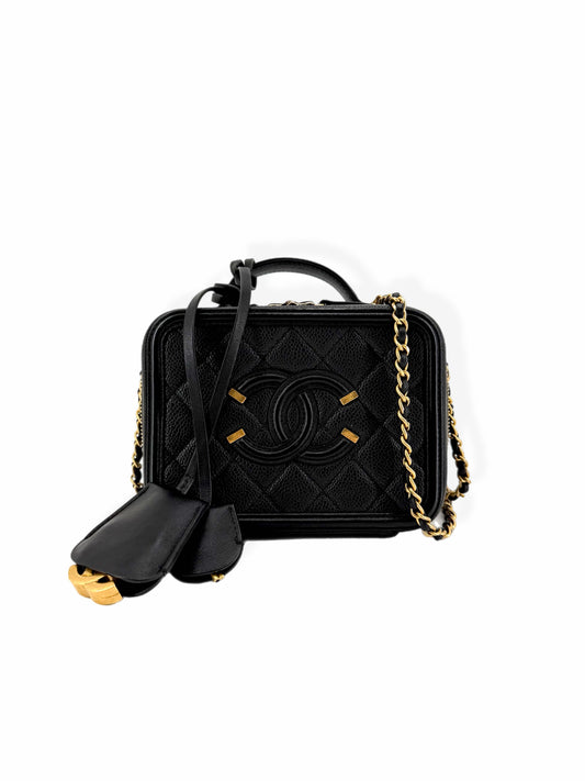 Pre-Owned Chanel Filigree Black Caviar Small Crossbody Bag
