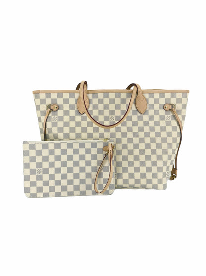 Pre-Owned Louis Vuitton Neverfull Damier Azur MM Shoulder Bag w/Pouch