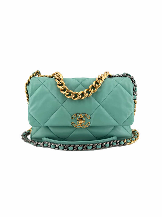 Pre-Owned Chanel 19 Tiffany Blue Large Crossbody Bag