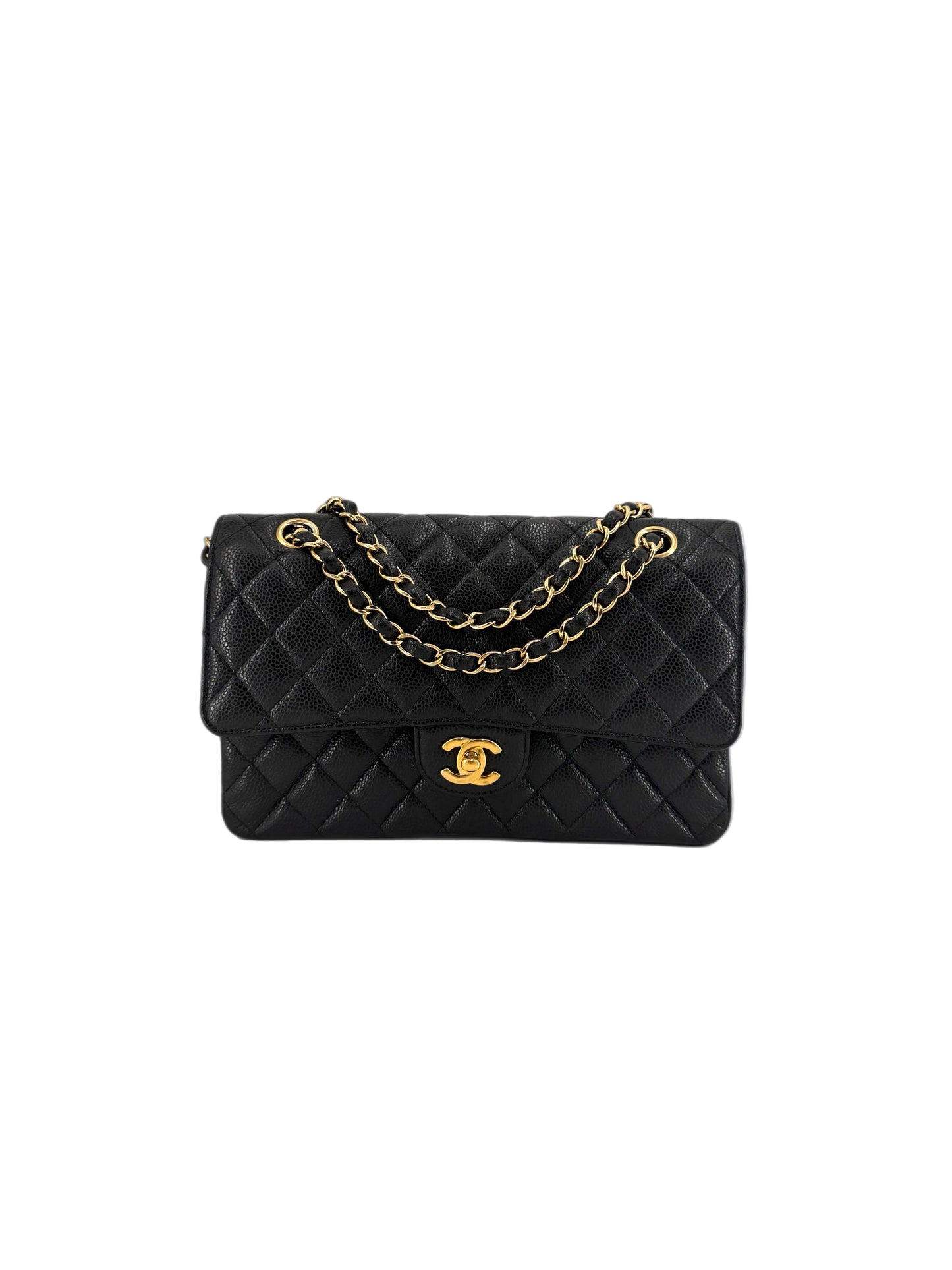 Pre-Owned Chanel Medium Double Flap Caviar Leather Shoulder Bag