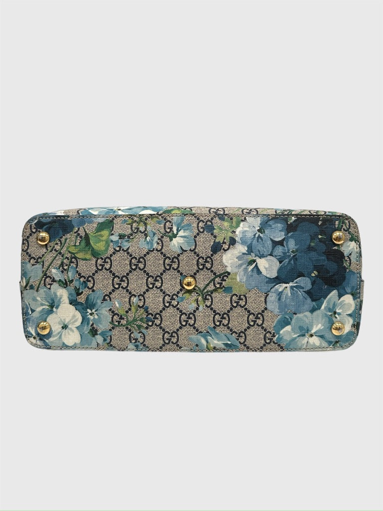 Gucci GG Supreme Canvas Blue Blooms Red Tote Bag