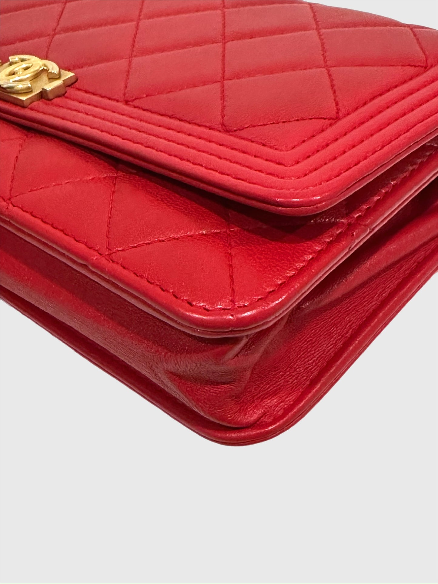 Chanel Boy Red Quilted Lambskin Crossbody Wallet on Chain WOC