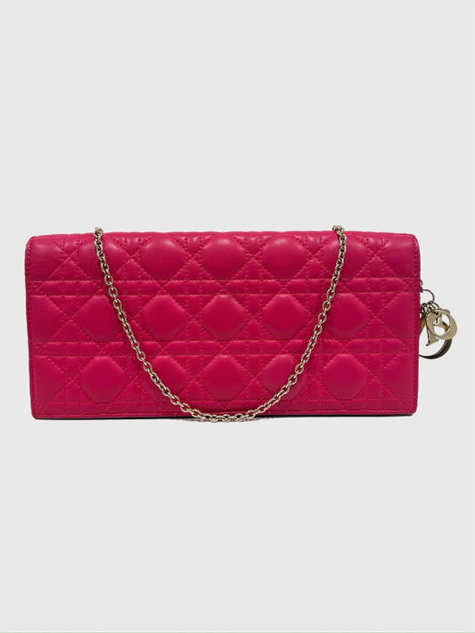 Christian Dior Fuchsia Pink Leather Cannage Crossbody Wallet on Chain