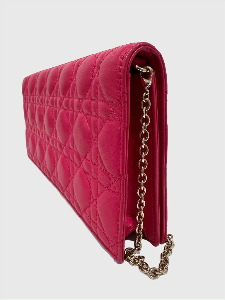 Christian Dior Fuchsia Pink Leather Cannage Crossbody Wallet on Chain