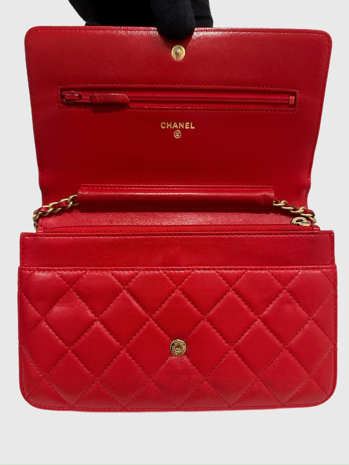 Chanel Boy Red Quilted Lambskin Crossbody Wallet on Chain WOC