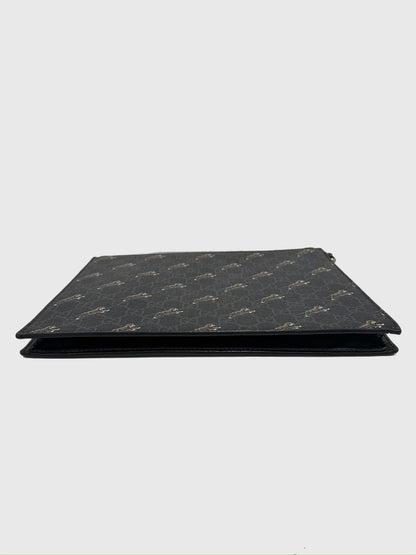 Gucci GG Supreme Monogram Tigers Zip Portfolio Wristlet Black