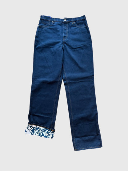 Burberry Men's Size 32 Indigo Blue Rose Print Cuffs Straight Leg Jeans