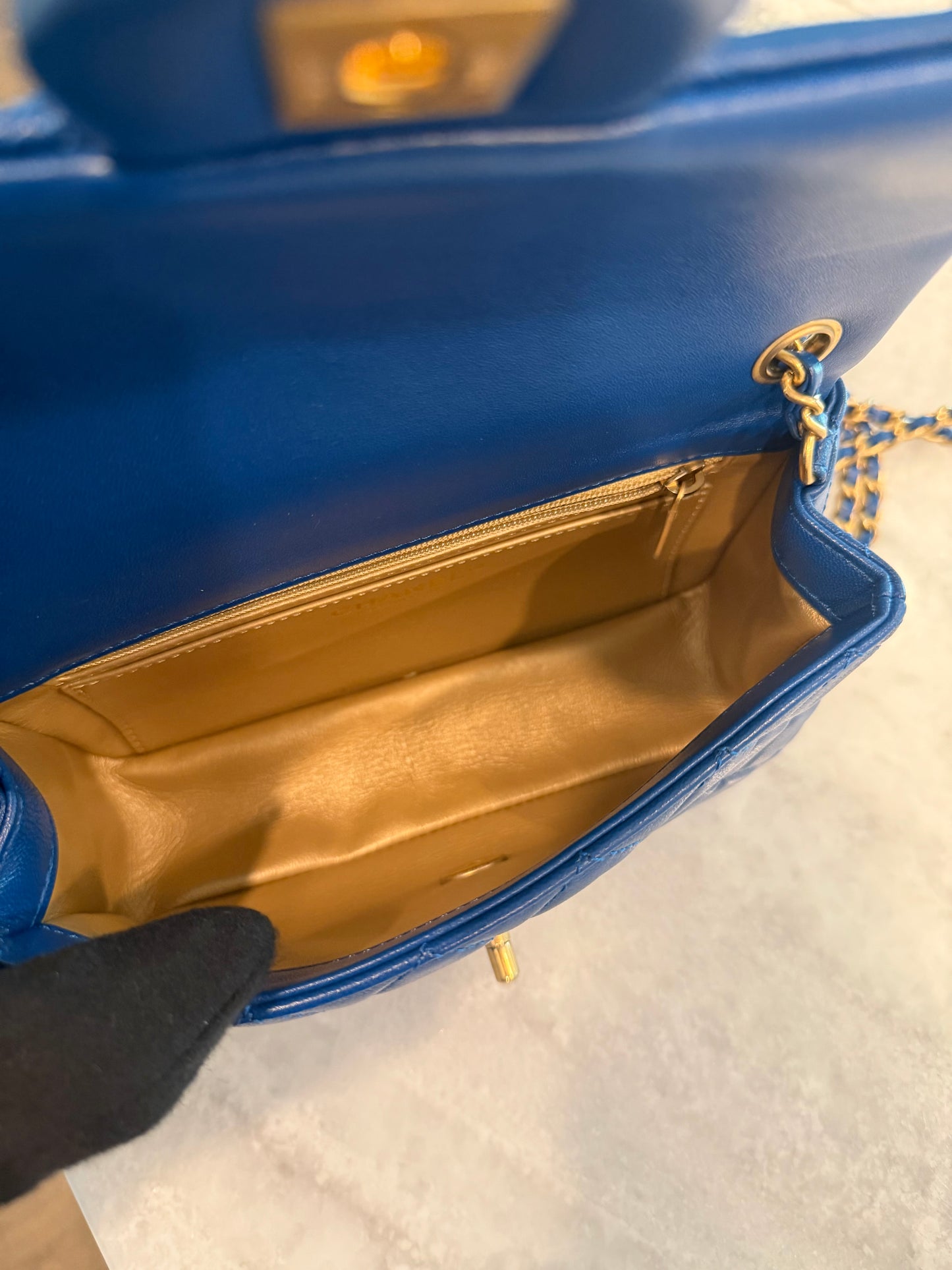 Chanel Mini Rectangle Blue Pearl Crush Adjustable Flap Bag