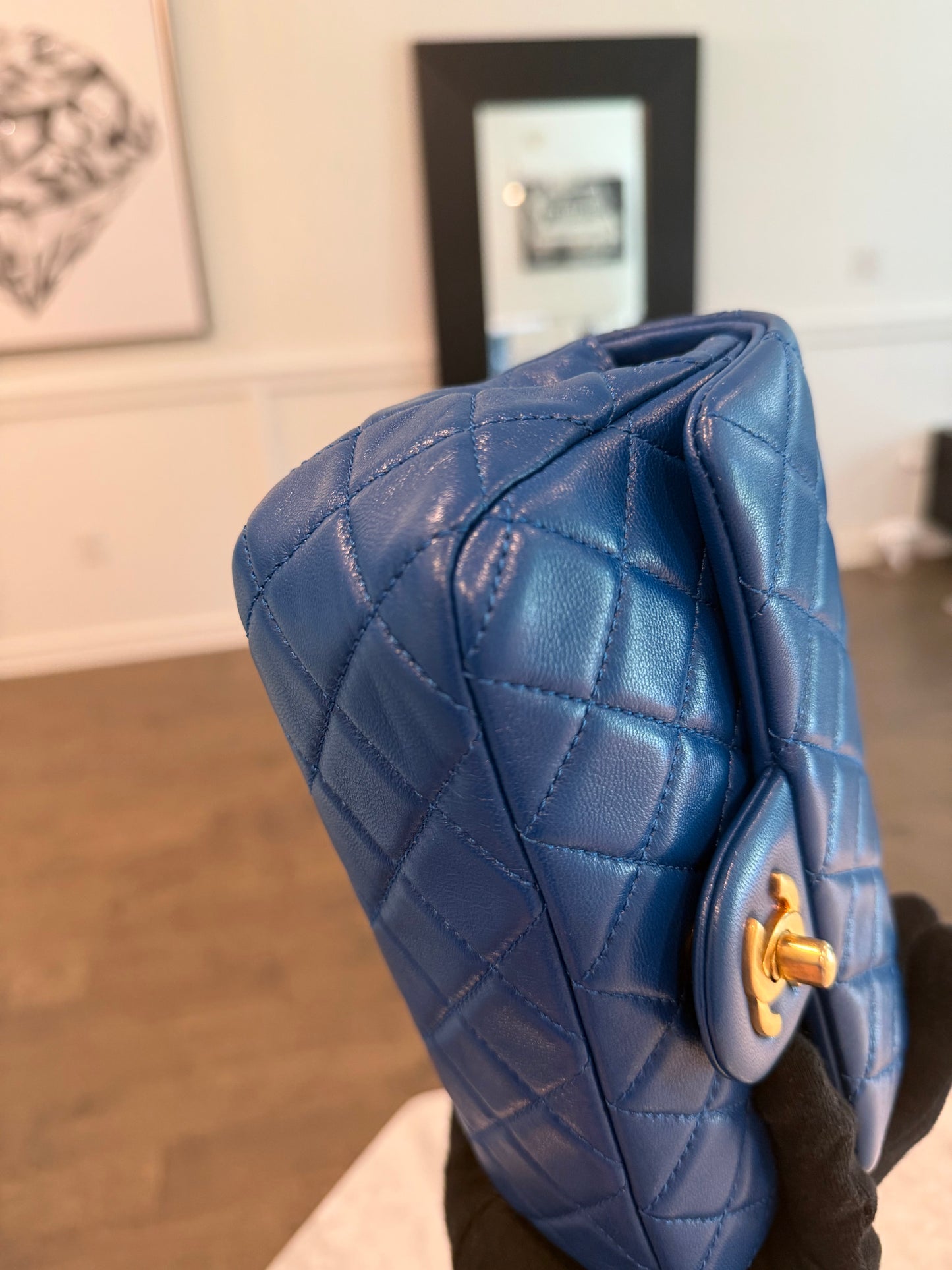 Chanel Mini Rectangle Blue Pearl Crush Adjustable Flap Bag