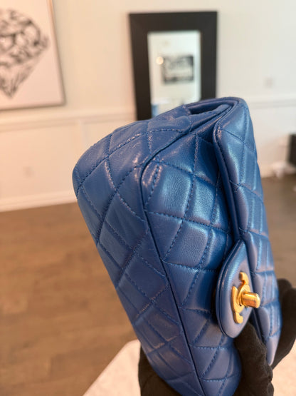 Chanel Mini Rectangle Blue Pearl Crush Adjustable Flap Bag