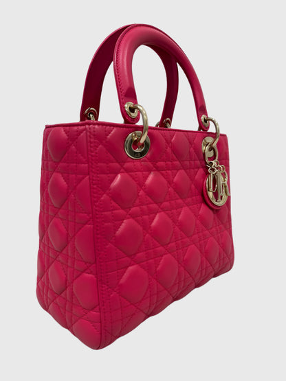 Christian Dior Fuchsia Pink Lambskin Cannage Lady Dior Medium Shoulder Bag