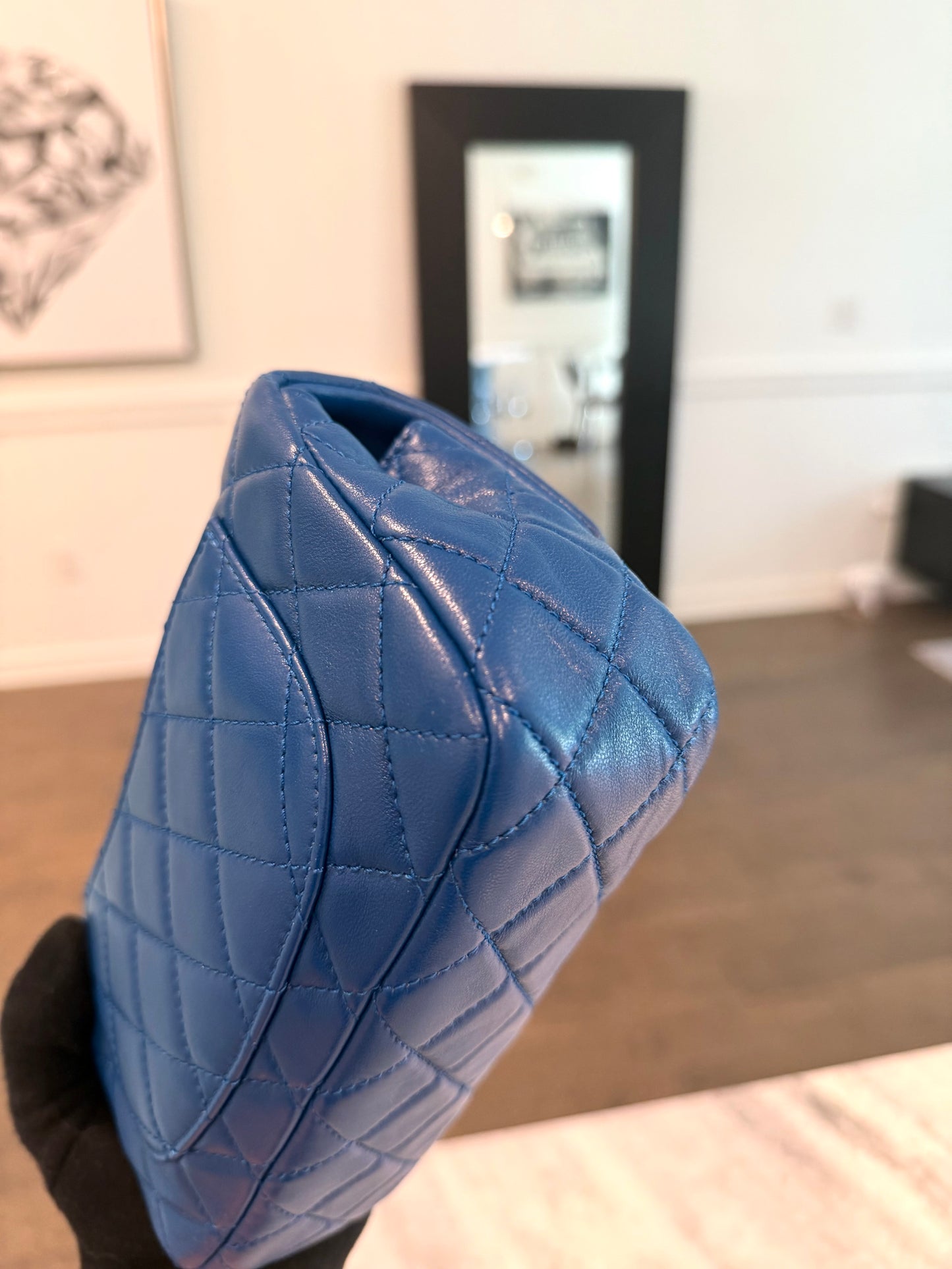 Chanel Mini Rectangle Blue Pearl Crush Adjustable Flap Bag