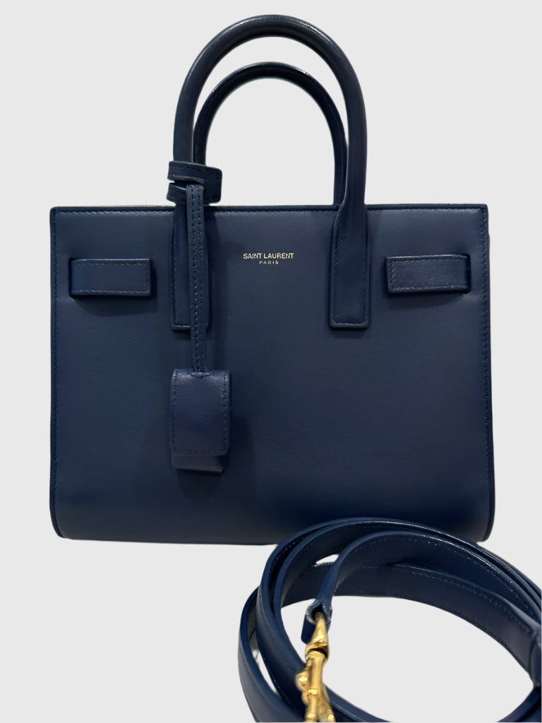 YSL Saint Laurent Navy Sac De Jour Crossbody Mini Bag