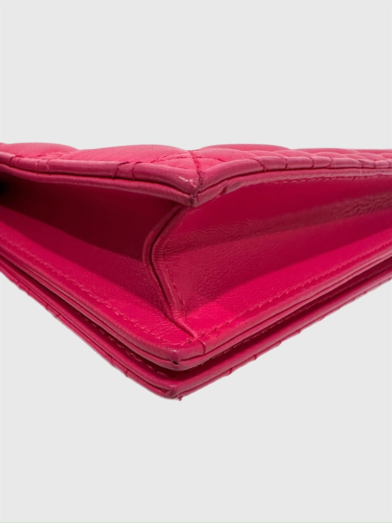 Christian Dior Fuchsia Pink Leather Cannage Crossbody Wallet on Chain