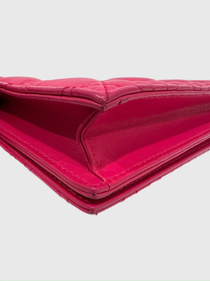 Christian Dior Fuchsia Pink Leather Cannage Crossbody Wallet on Chain