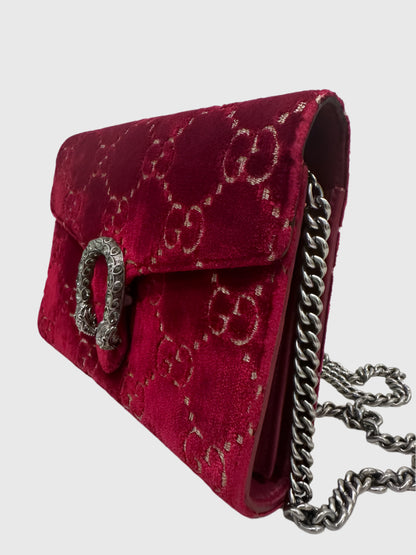 Gucci GG Burgundy Red Velvet Crystal Dionysus Small Crossbody Bag